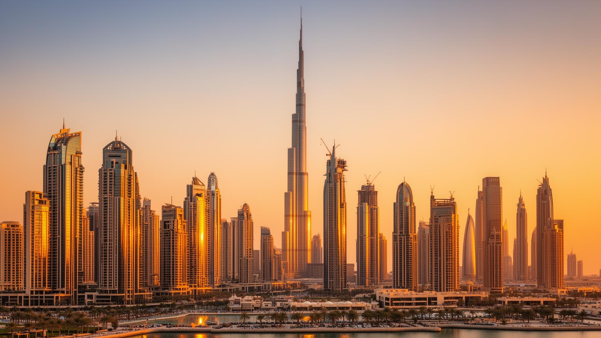 Dubai skyline at sunset